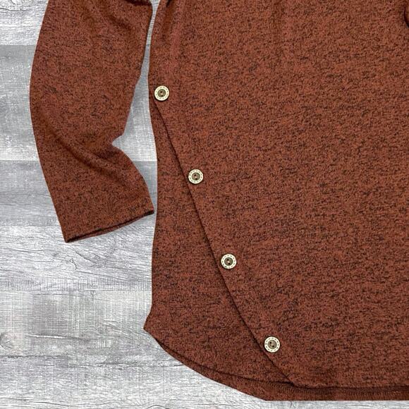 Staccato Knit Hooded Top Womens L Button Accent Rust Brown Lightweight Sweater - Picture 2 of 6